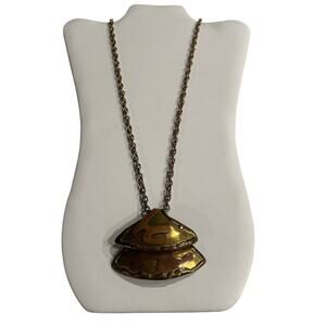 Vintage Brutalist Copper Brass Mixed Metal Pendant Necklace Signed 1970s
